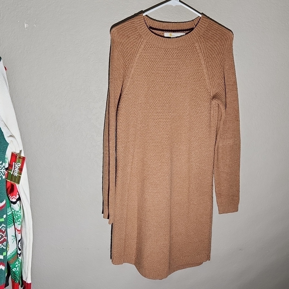 Boden Dress Size 6 Tan Sweater Dress Knit Crochet